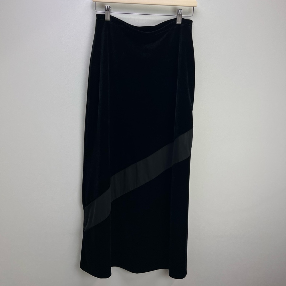 Vintage Express Tricot Black Velvet Sheer Panels Maxi Skirt Whimsigoth Medium